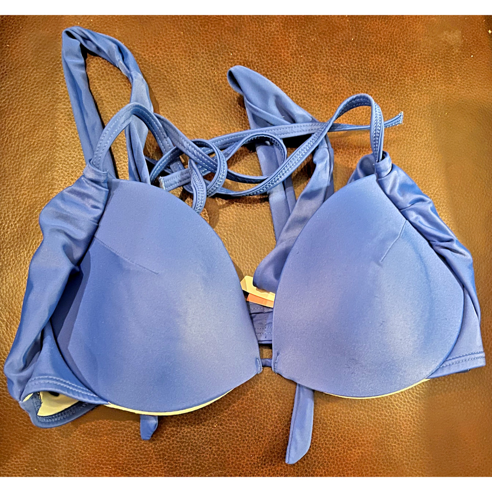 Victoria's Secret Bikini Top Swimsuit Blue Convertible Straps 34C 2016